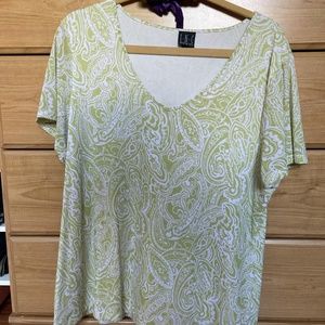INC Internationals Green Paisley Short Sleeve Shirt-1X
